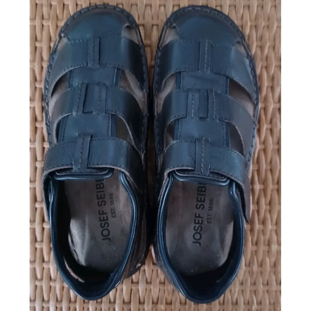 Josef Seibel Mens Leather Fisherman Sandals Dark Brown Closed Toe‎ EU 42 US 9